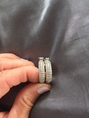 D'Joy Sterling Silver & CZ Pave Gem Hoop Earrings